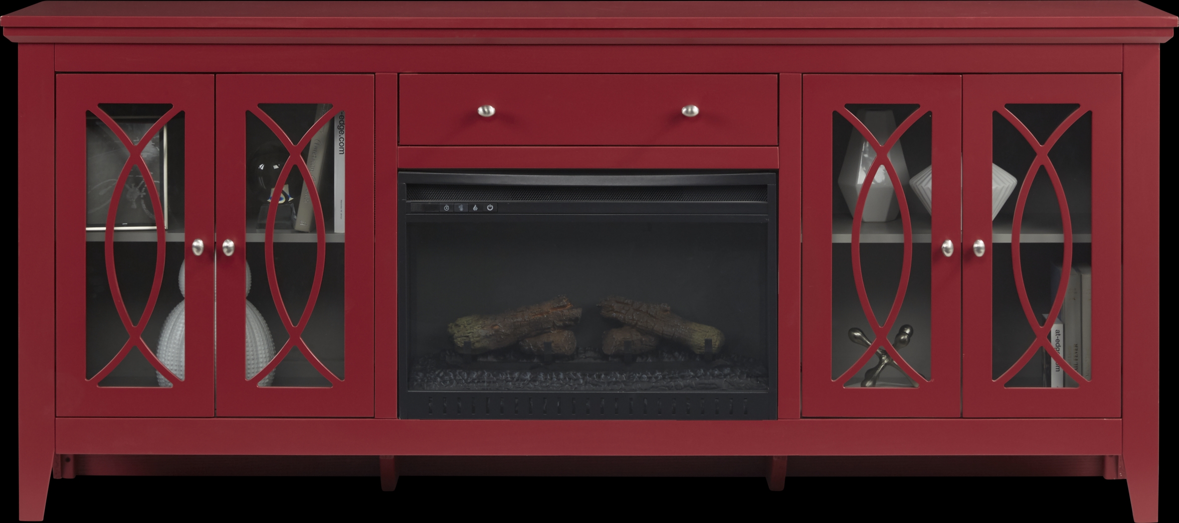 Abbie Crimson 80 in. Console with Electric Log Fireplace - Thumbnail - Image 2