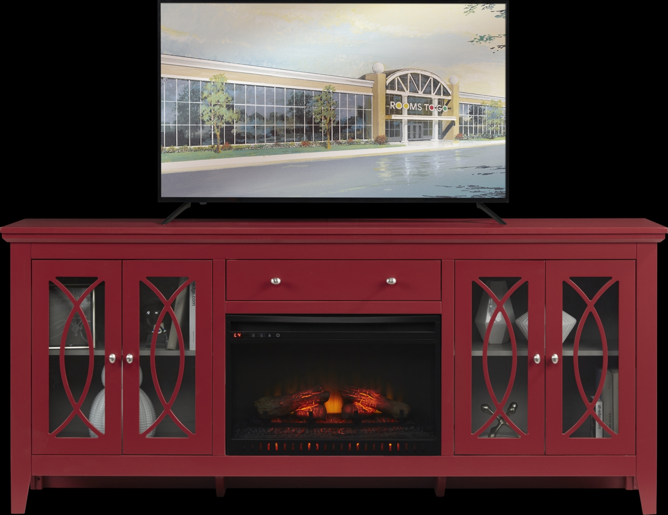 Abbie Crimson 80 in. Console with Electric Log Fireplace - Thumbnail - Image 1