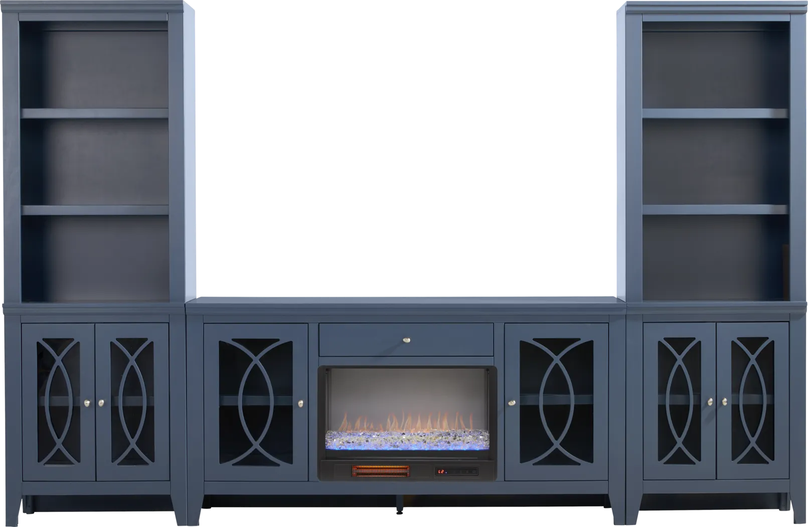 Abbie II Blue 3 Pc Wall Unit with 66 in. Console and Electric Fireplace - Thumbnail - Image 1