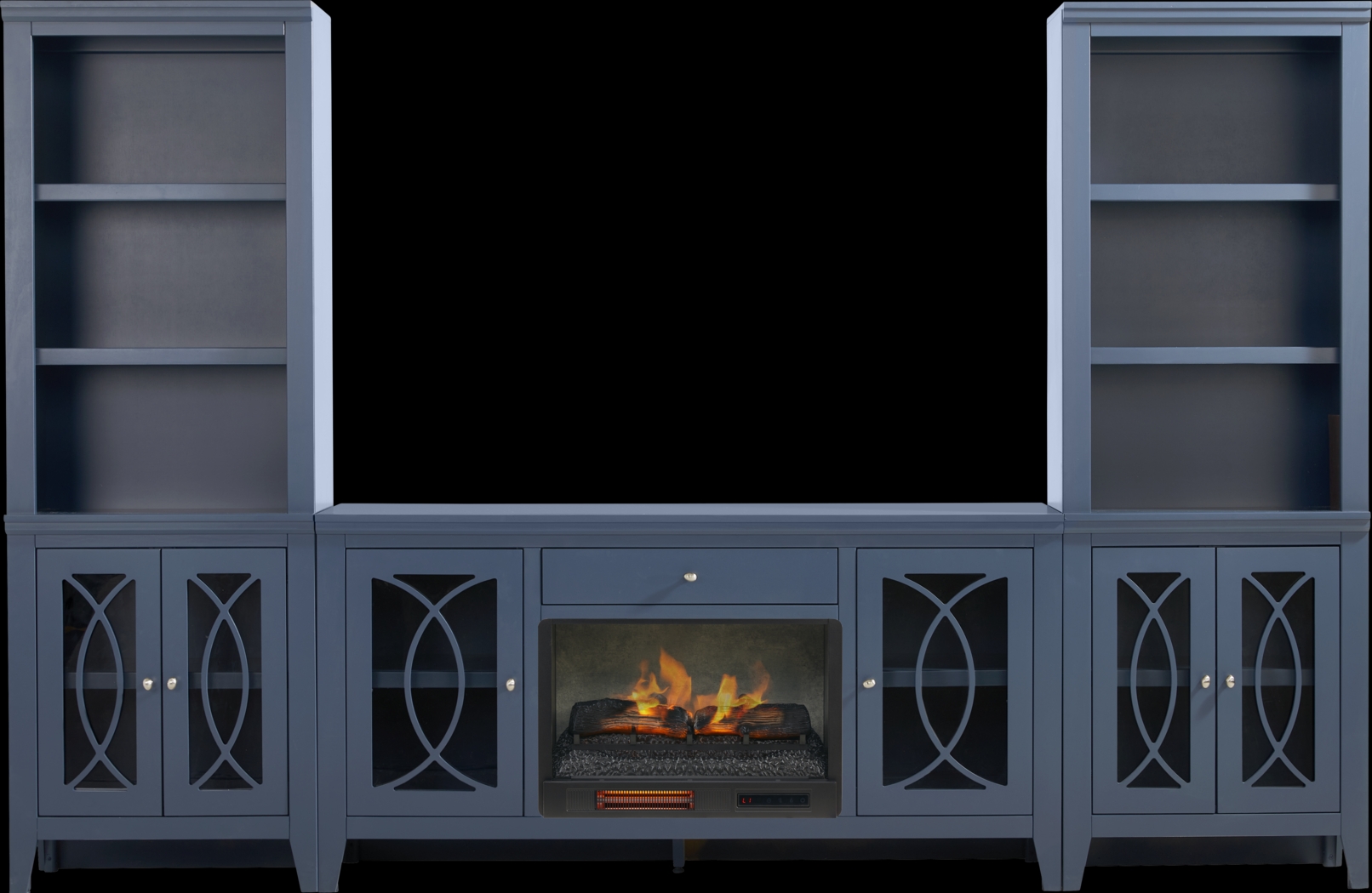 Abbie II Blue 3 Pc Wall Unit with 66 in. Console and Electric Log Fireplace - Thumbnail - Image 1