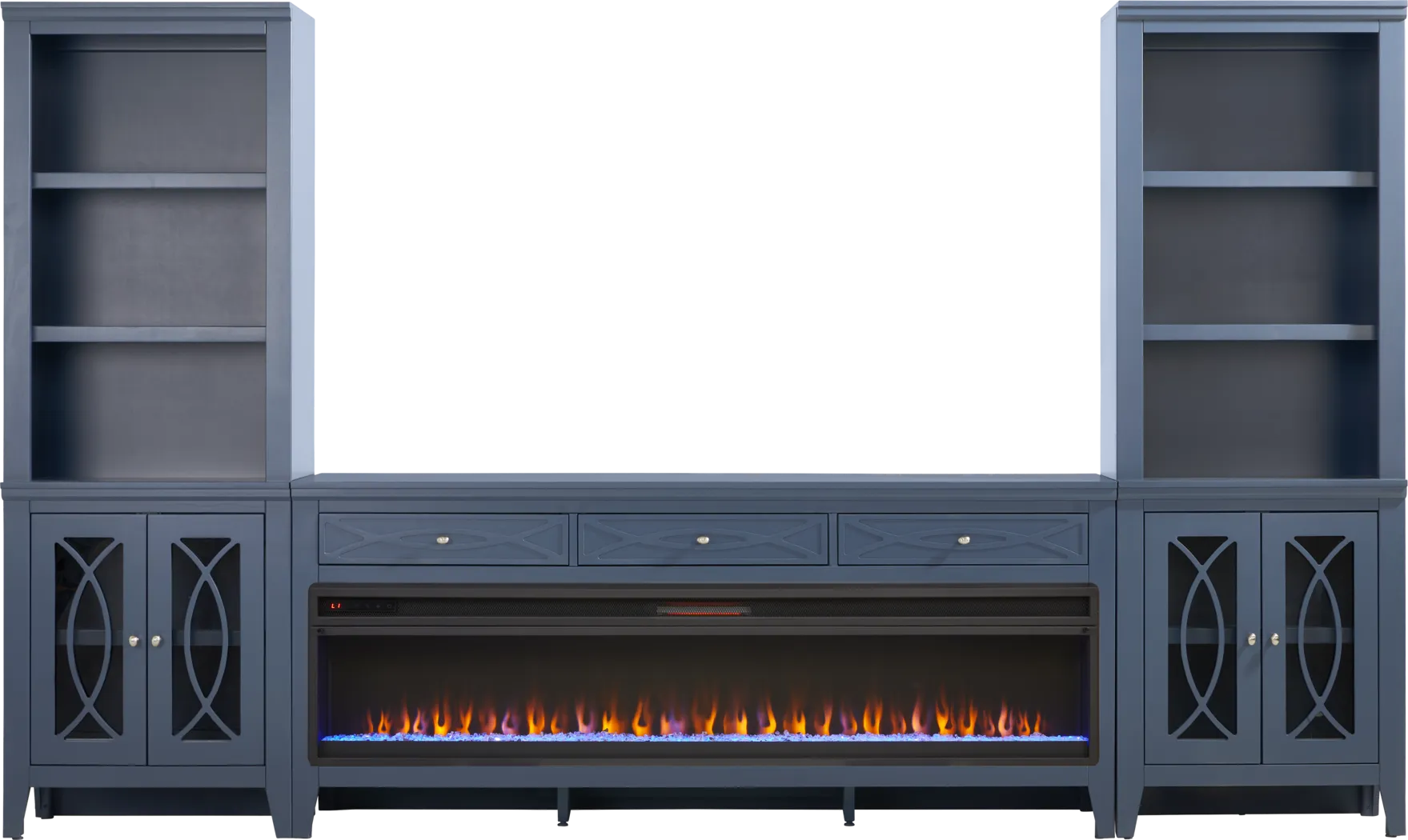 Abbie II Blue 3 Pc Wall Unit with 77 in. Console and Electric Fireplace - Thumbnail - Image 1
