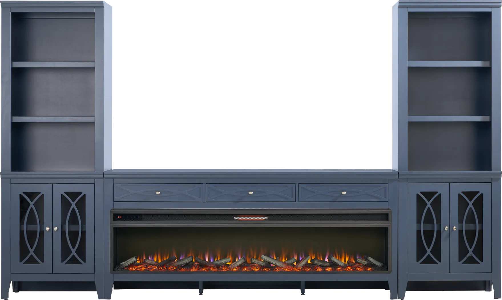 Abbie II Blue 3 Pc Wall Unit with 77 in. Console and Electric Log Fireplace - Thumbnail - Image 1