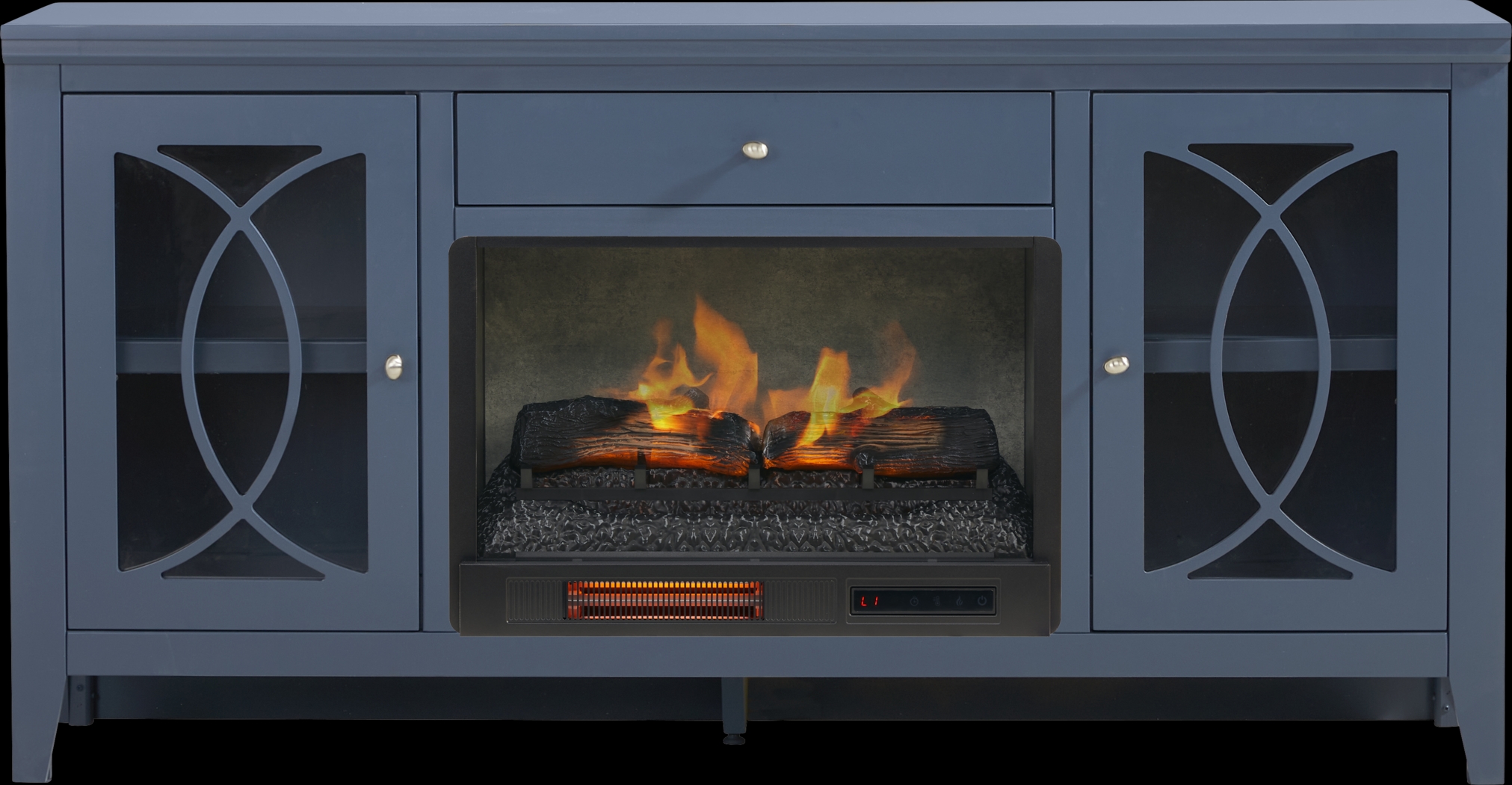 Abbie II Blue 66 in. Console with Electric Log Fireplace - Thumbnail - Image 1