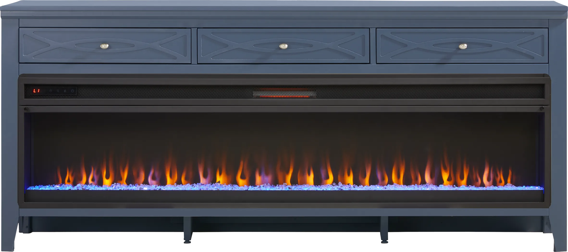 Abbie II Blue 77 in. Console with Electric Fireplace - Thumbnail - Image 1