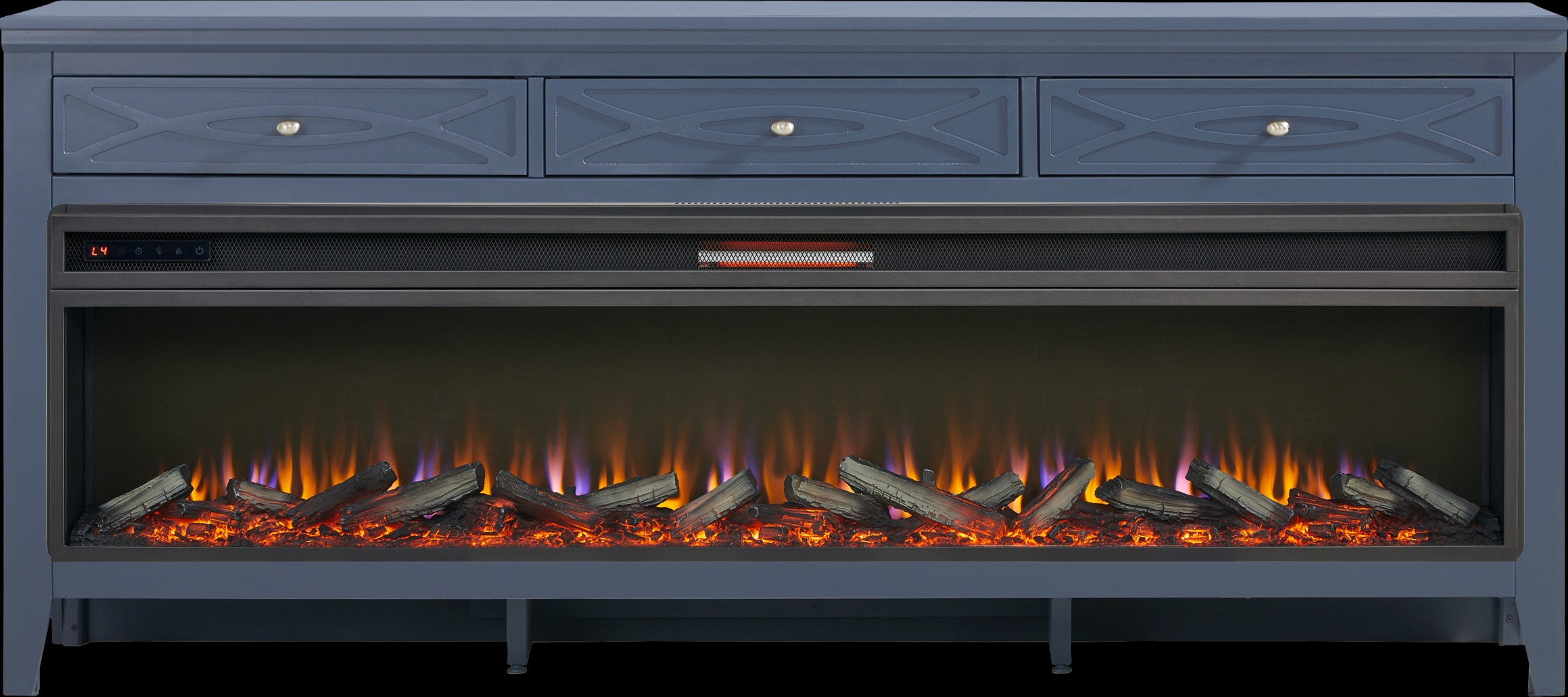 Abbie II Blue 77 in. Console with Electric Log Fireplace - Thumbnail - Image 1
