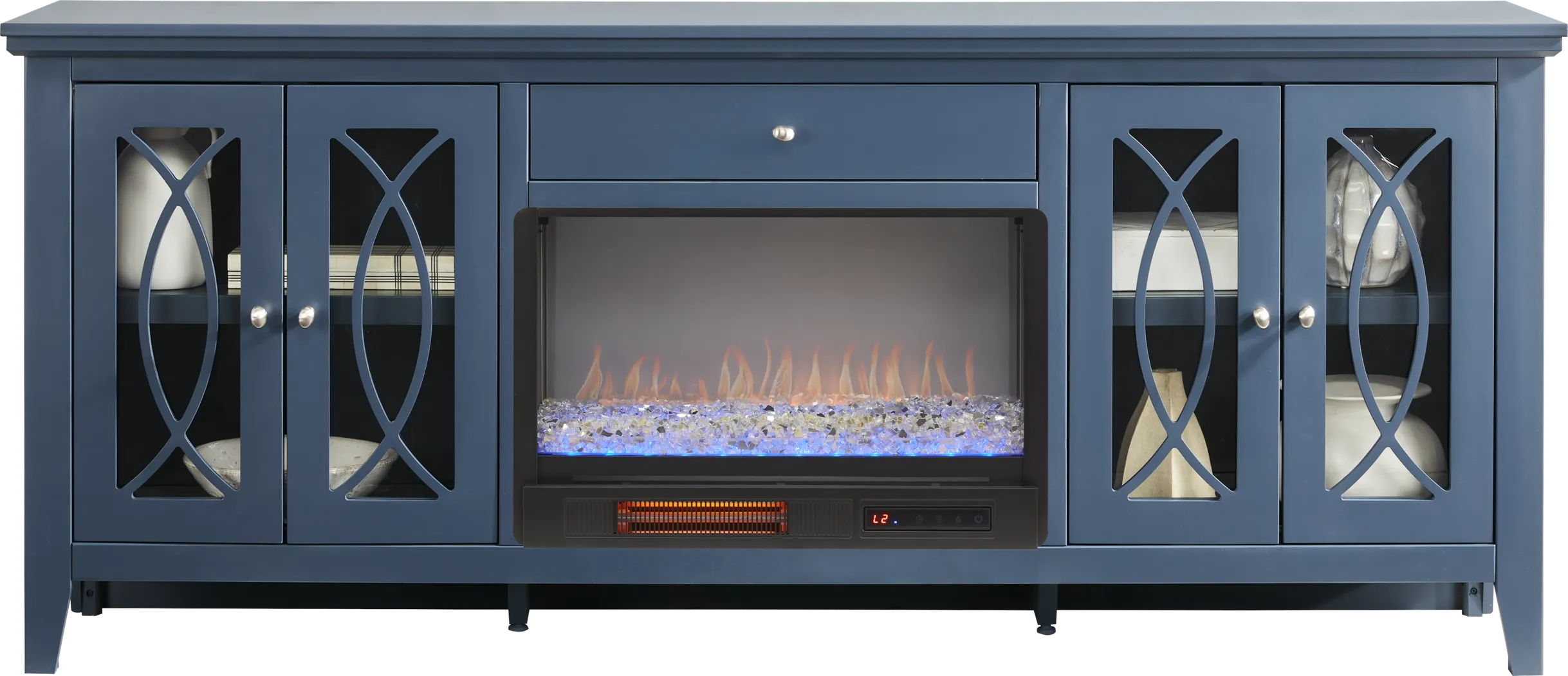 Abbie II Blue 80 in. Console with Electric Fireplace - Thumbnail - Image 2