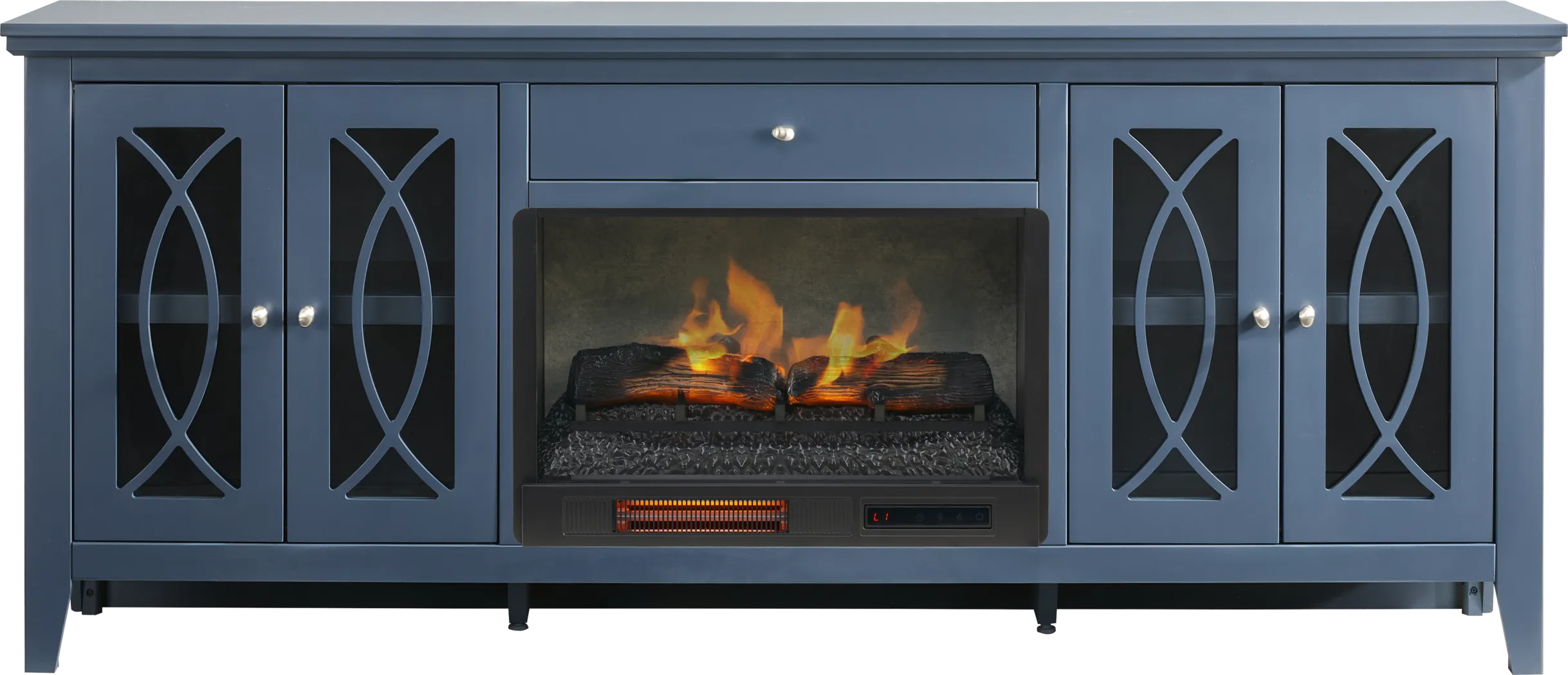Abbie II Blue 80 in. Console with Electric Log Fireplace - Thumbnail - Image 1