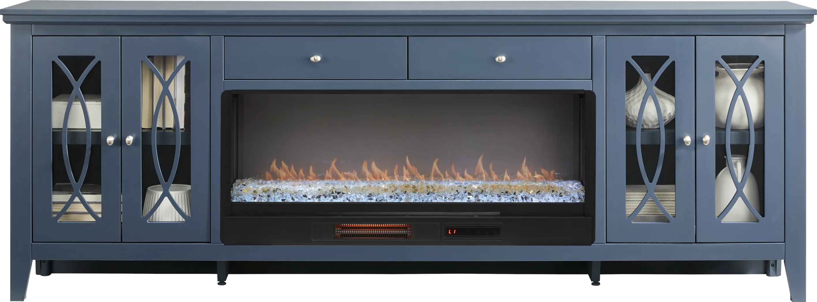 Abbie II Blue 93 in. Console with Electric Fireplace - Thumbnail - Image 2