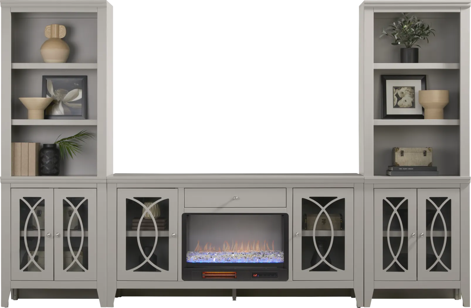 Abbie II Gray 3 Pc Wall Unit with 66 in. Console and Electric Fireplace - Thumbnail - Image 1