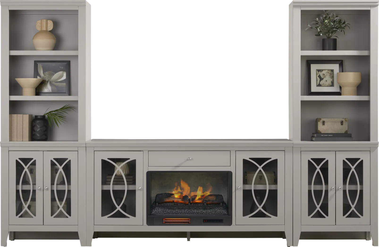 Abbie II Gray 3 Pc Wall Unit with 66 in. Console and Electric Log Fireplace - Thumbnail - Image 1