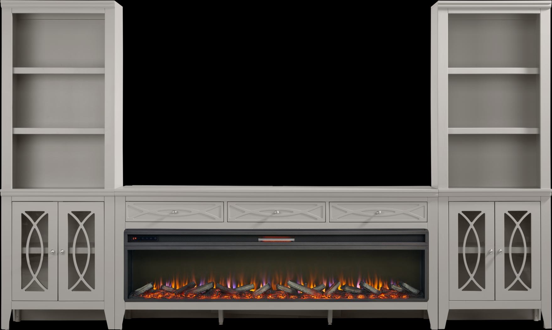Abbie II Gray 3 Pc Wall Unit with 77 in. Console and Electric Log Fireplace - Thumbnail - Image 1