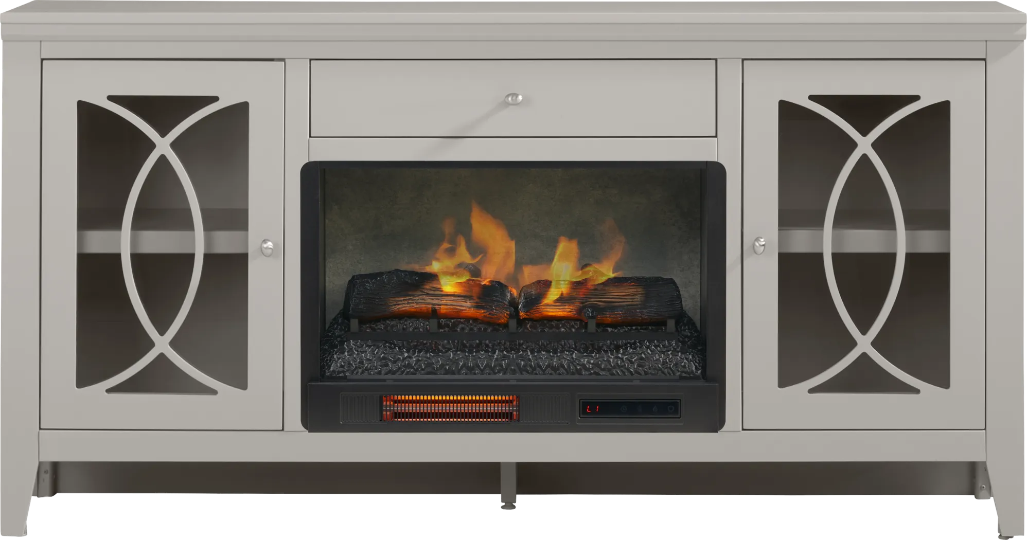 Abbie II Gray 66 in. Console with Electric Log Fireplace - Thumbnail - Image 1