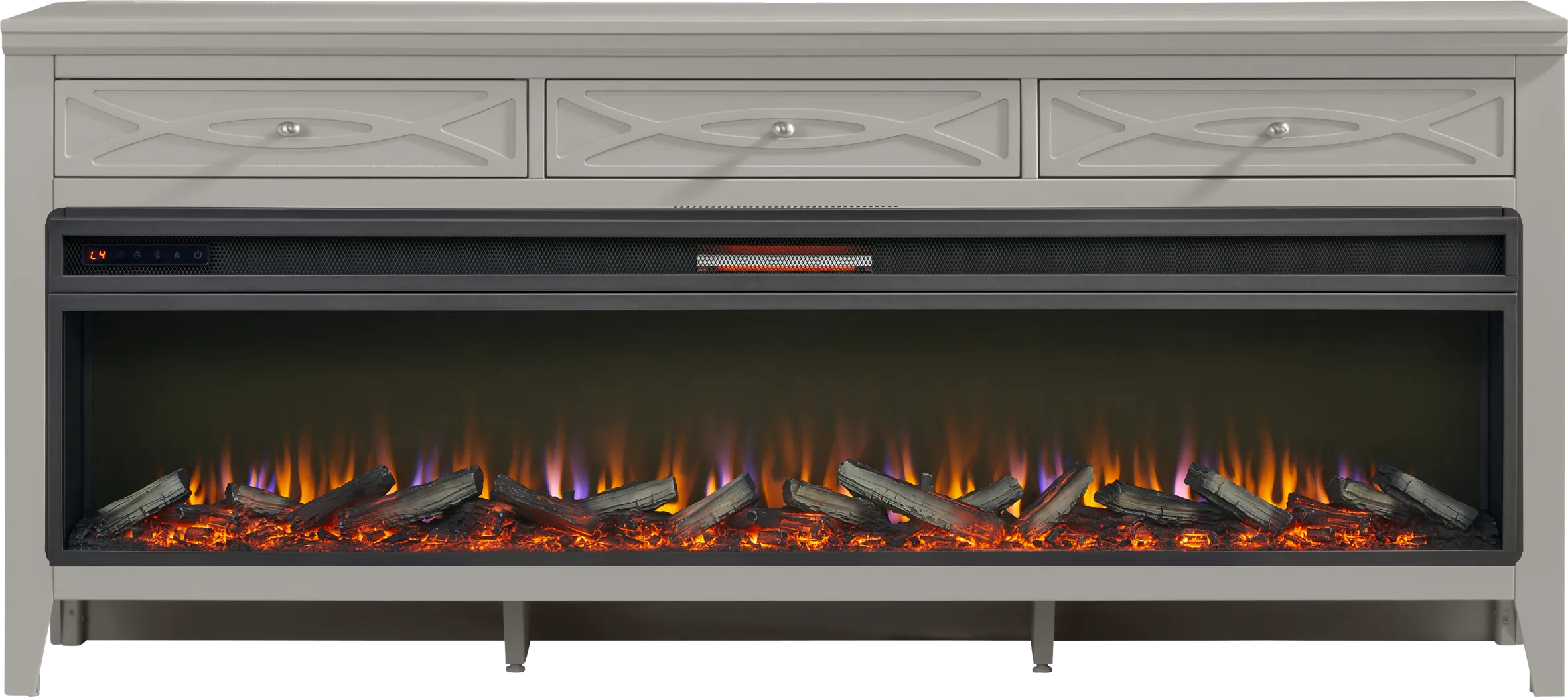 Abbie II Gray 77 in. Console with Electric Log Fireplace - Thumbnail - Image 1