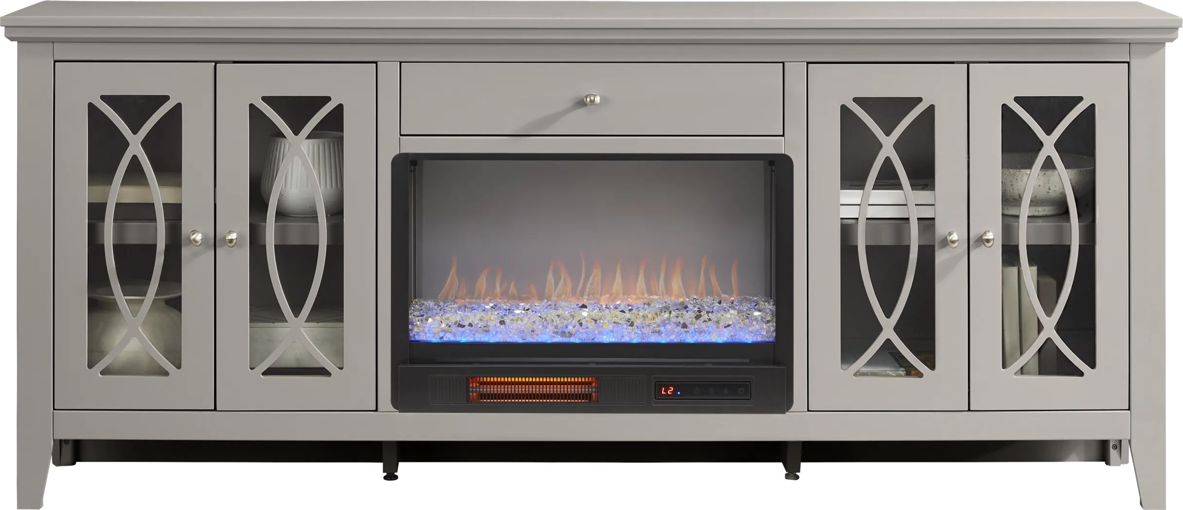 Abbie II Gray 80 in. Console with Electric Fireplace - Thumbnail - Image 2