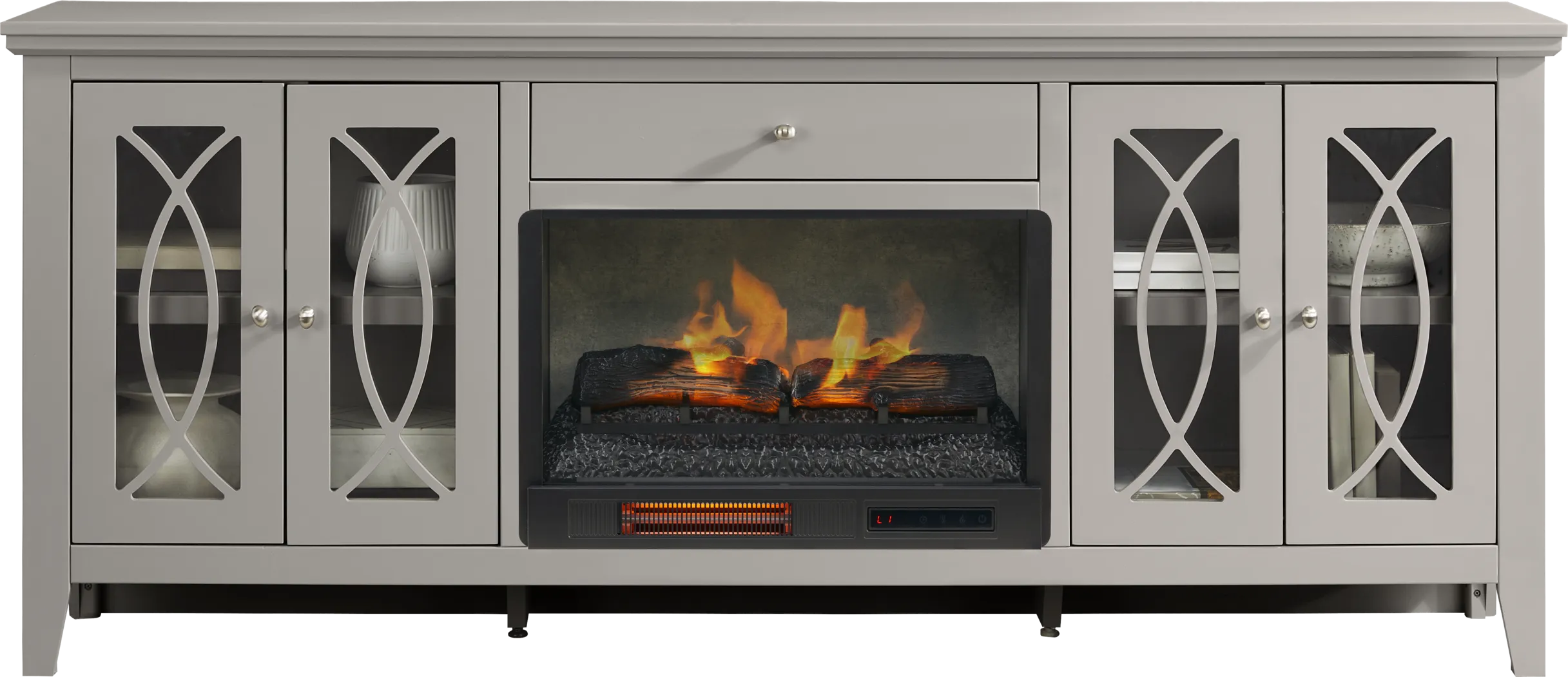 Abbie II Gray 80 in. Console with Electric Log Fireplace - Thumbnail - Image 2