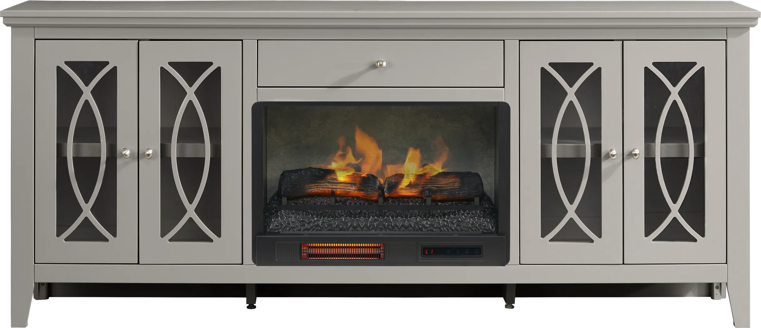 Abbie II Gray 80 in. Console with Electric Log Fireplace - Thumbnail - Image 1