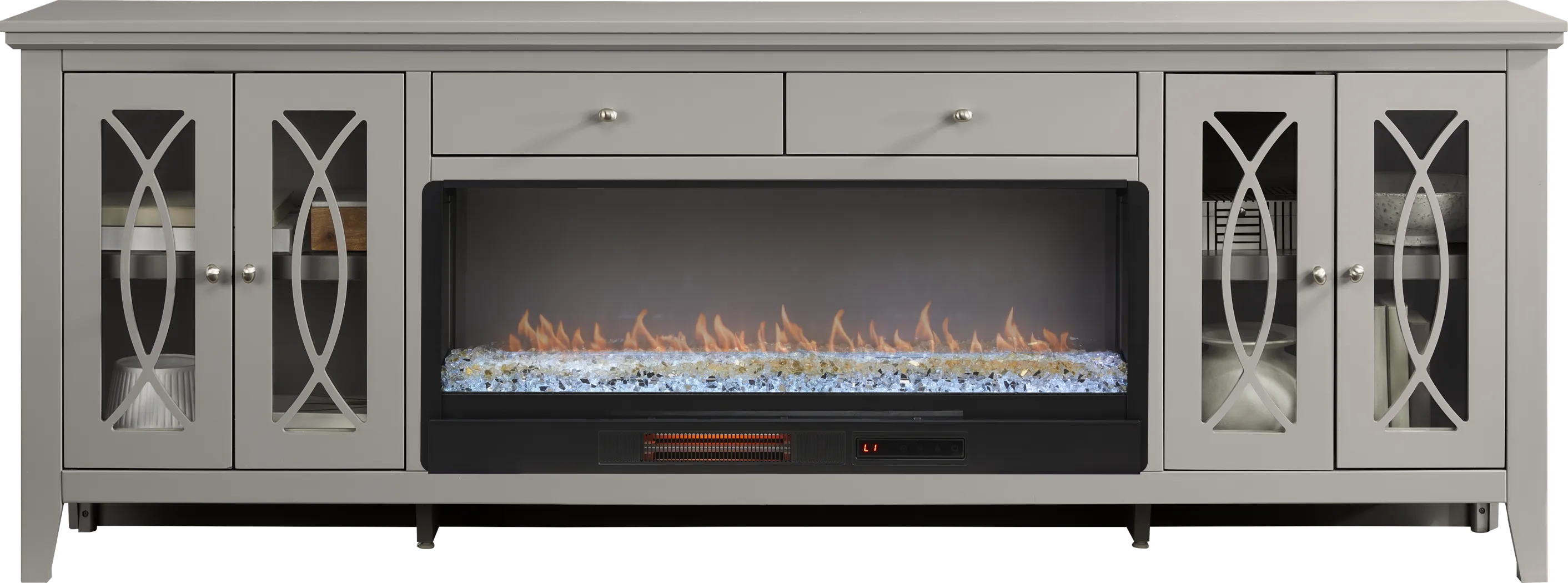 Abbie II Gray 93 in. Console with Electric Fireplace - Thumbnail - Image 2