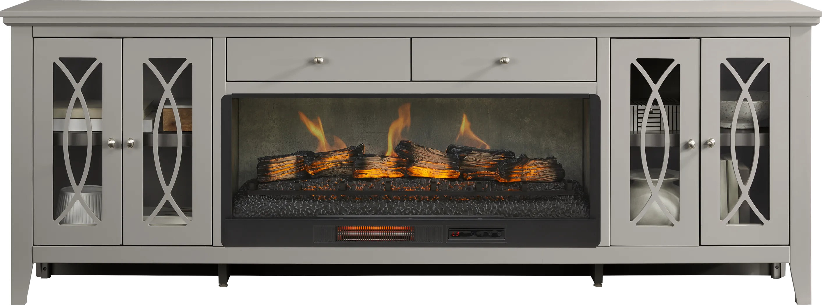 Abbie II Gray 93 in. Console with Electric Log Fireplace - Thumbnail - Image 2