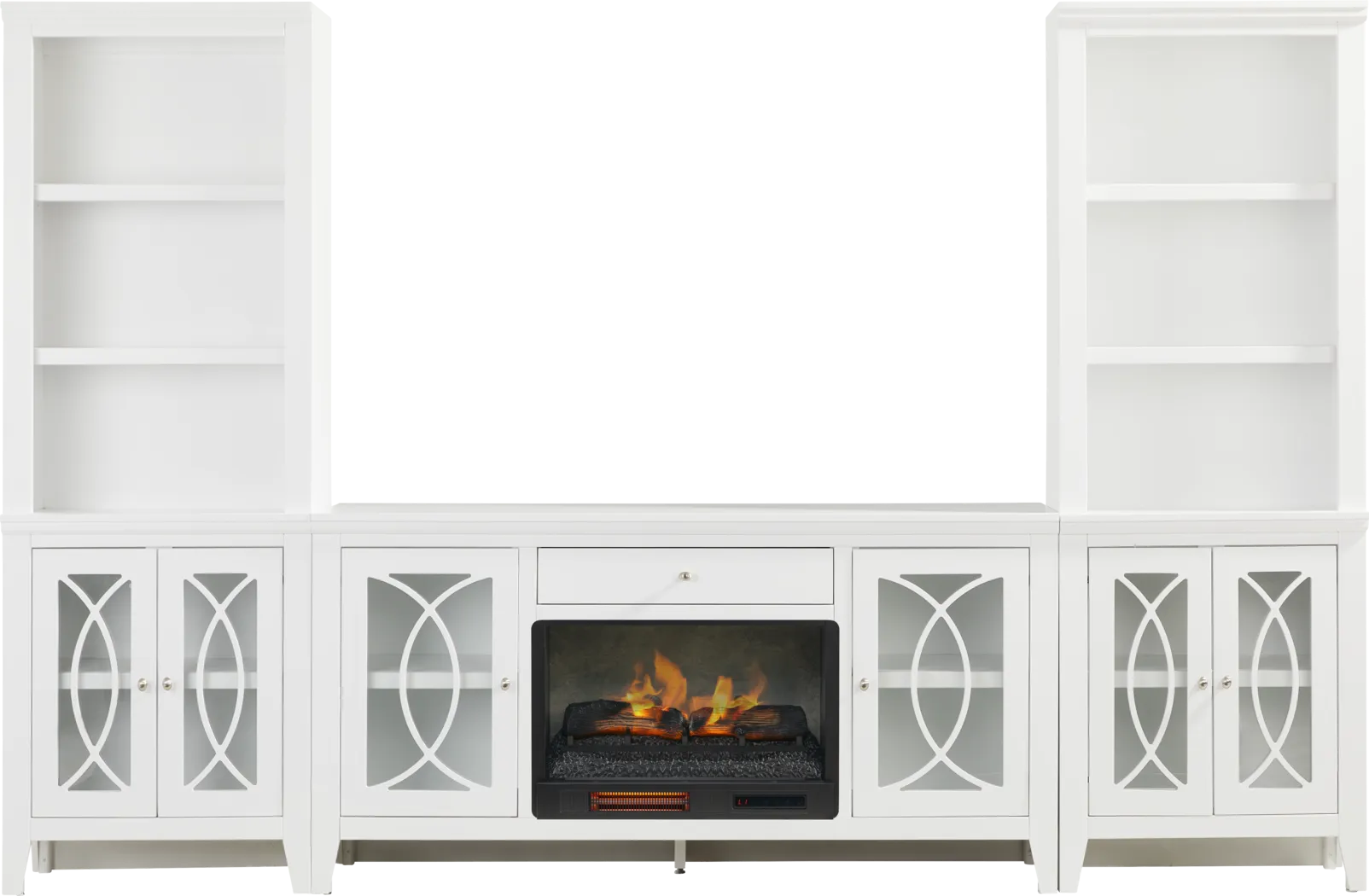 Abbie II White 3 Pc Wall Unit with 66 in. Console and Electric Log Fireplace - Thumbnail - Image 1