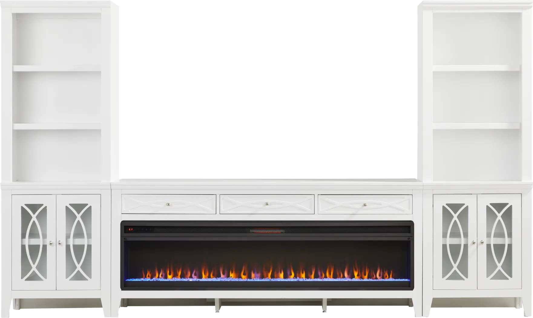 Abbie II White 3 Pc Wall Unit with 77 in. Console and Electric Fireplace - Thumbnail - Image 1