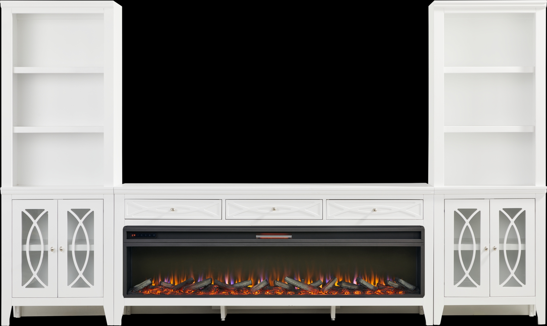 Abbie II White 3 Pc Wall Unit with 77 in. Console and Electric Log Fireplace - Thumbnail - Image 1