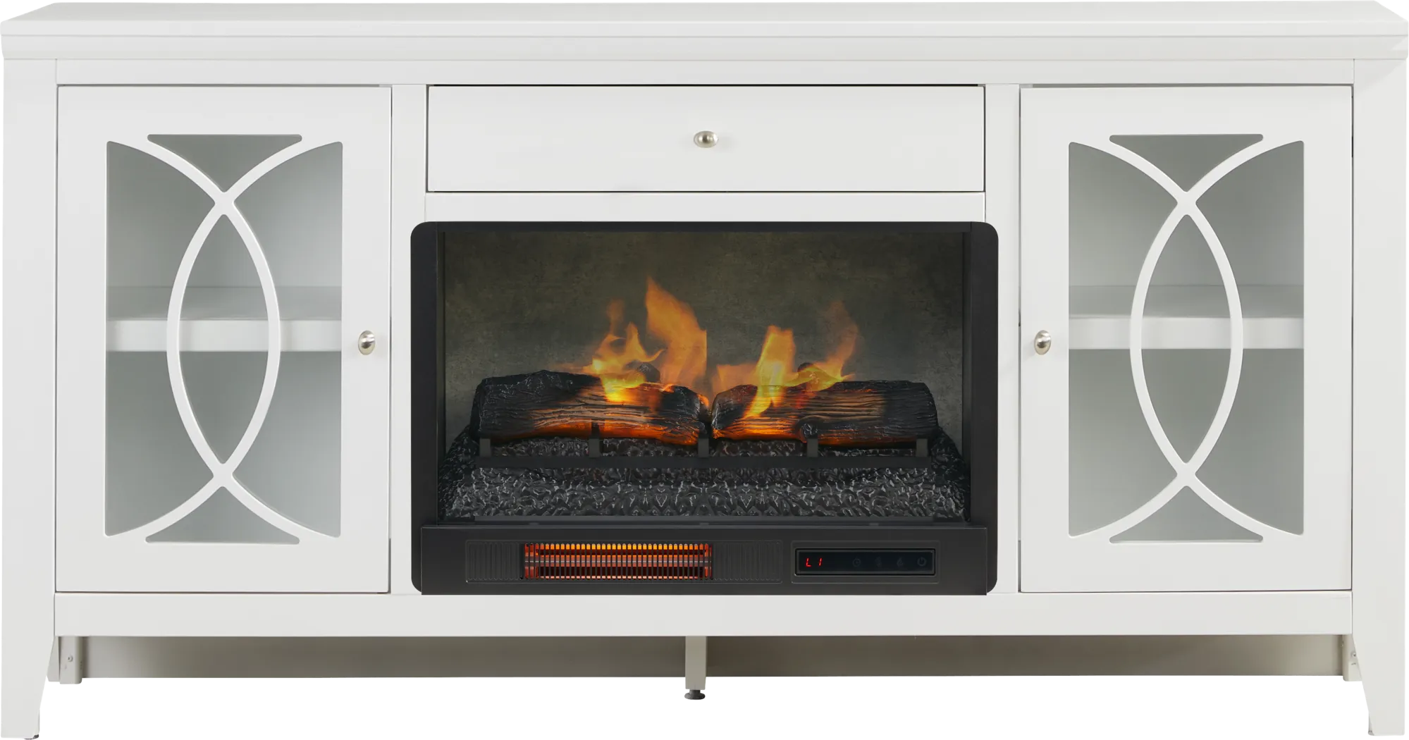 Abbie II White 66 in. Console with Electric Log Fireplace - Thumbnail - Image 1