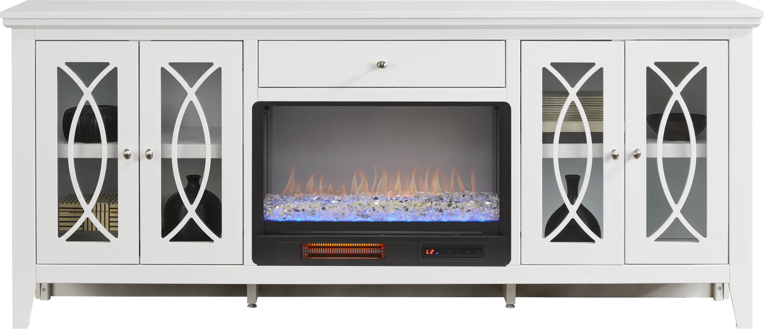 Abbie II White 80 in. Console with Electric Fireplace - Thumbnail - Image 2