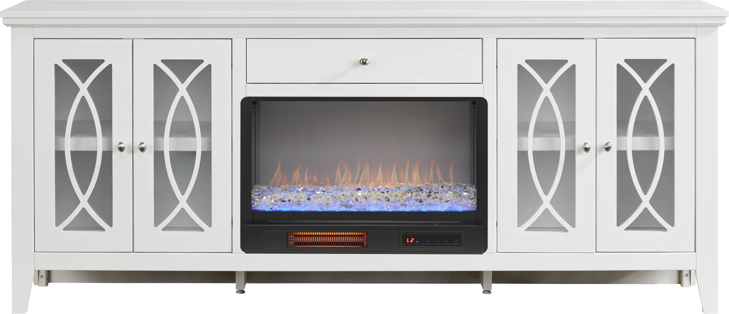 Abbie II White 80 in. Console with Electric Fireplace - Thumbnail - Image 1