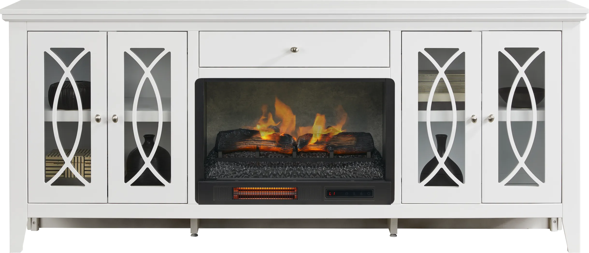 Abbie II White 80 in. Console with Electric Log Fireplace - Thumbnail - Image 2