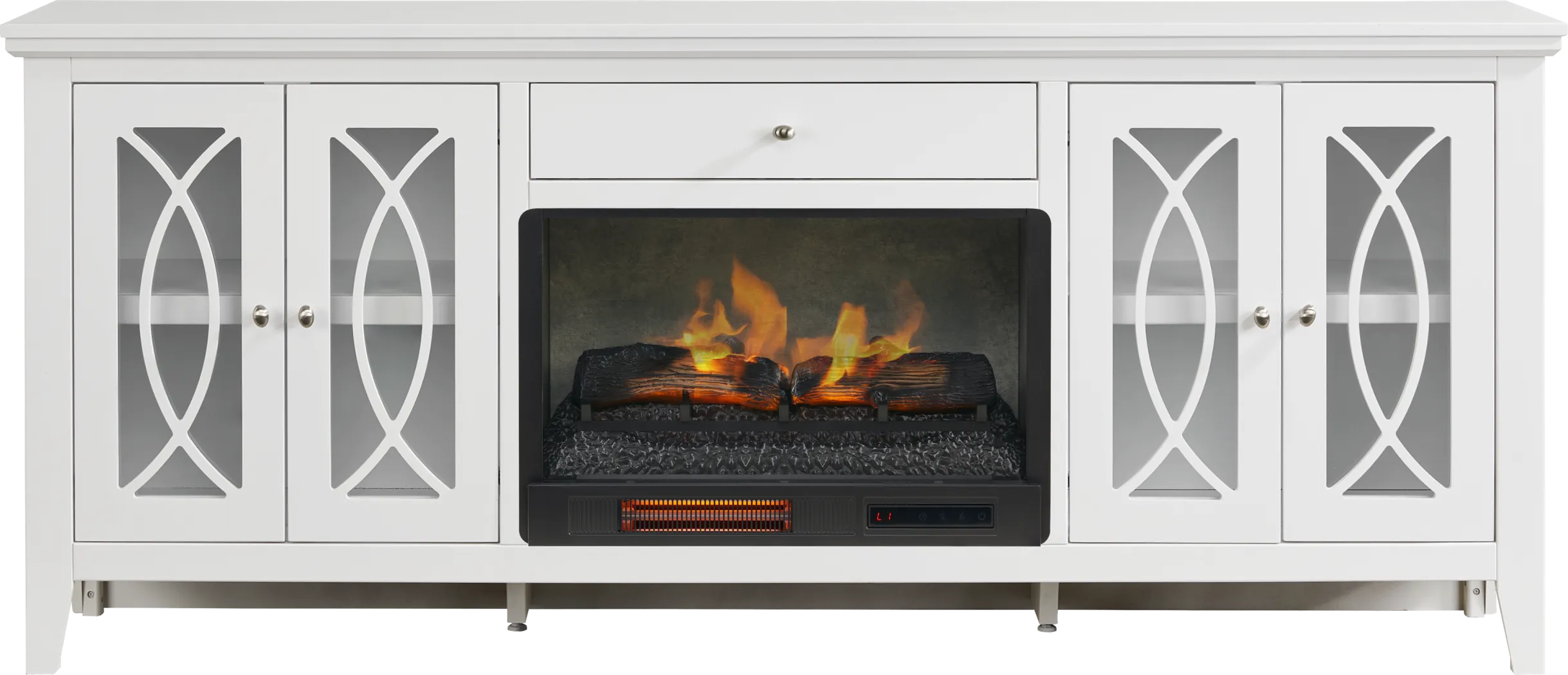 Abbie II White 80 in. Console with Electric Log Fireplace - Thumbnail - Image 1