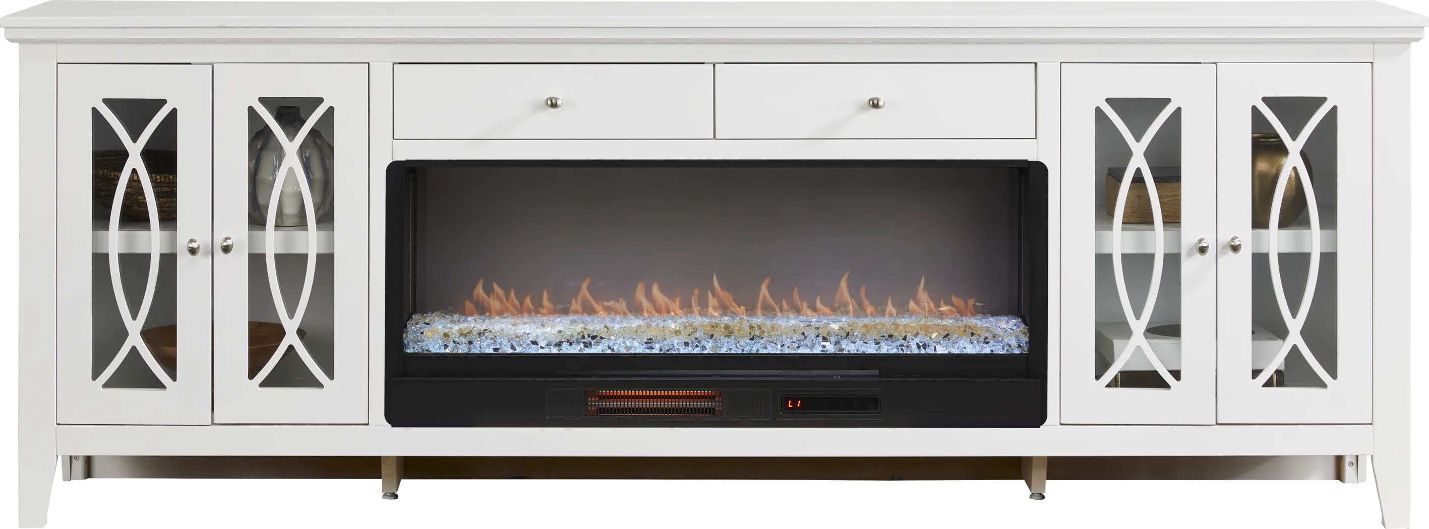 Abbie II White 93 in. Console with Electric Fireplace - Thumbnail - Image 2