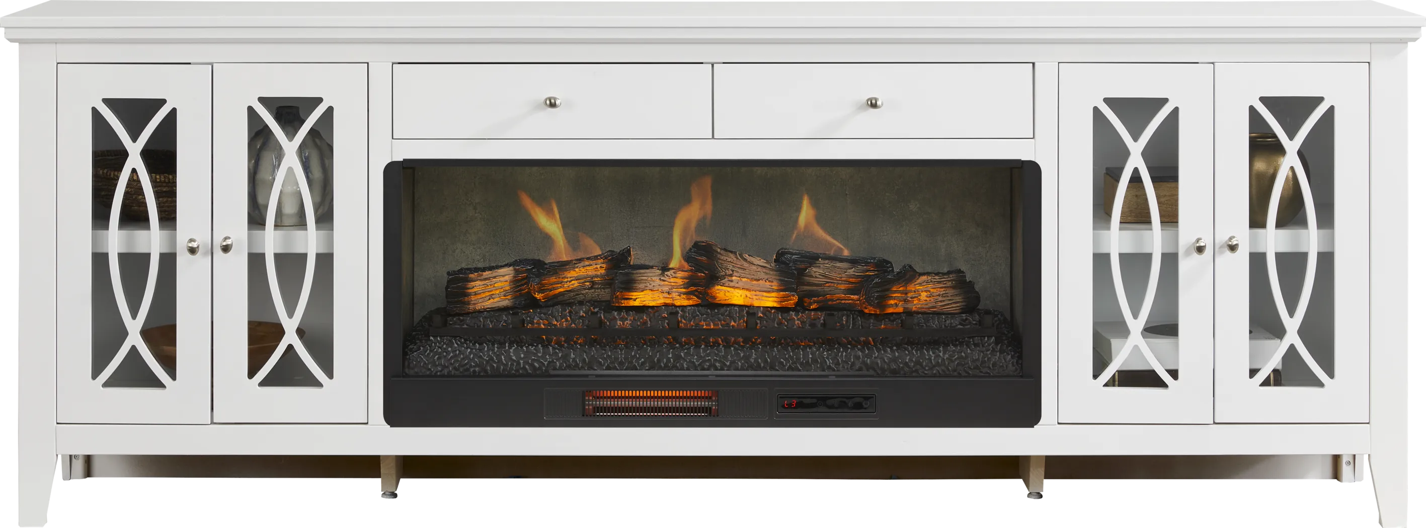 Abbie II White 93 in. Console with Electric Log Fireplace - Thumbnail - Image 2