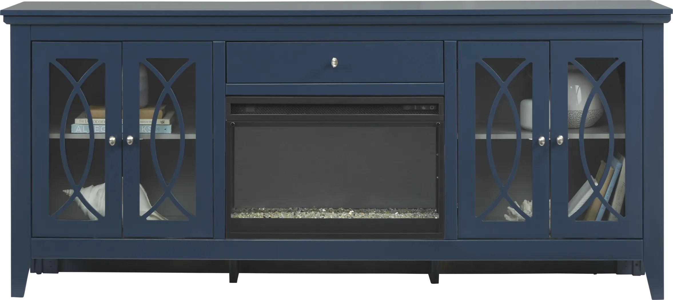 Abbie Navy 80 in. Console with Electric Fireplace - Thumbnail - Image 2