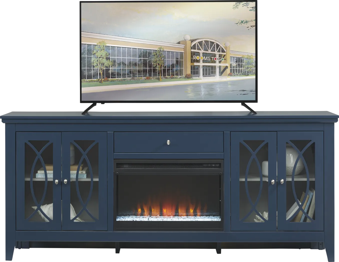 Abbie Navy 80 in. Console with Electric Fireplace - Thumbnail - Image 1