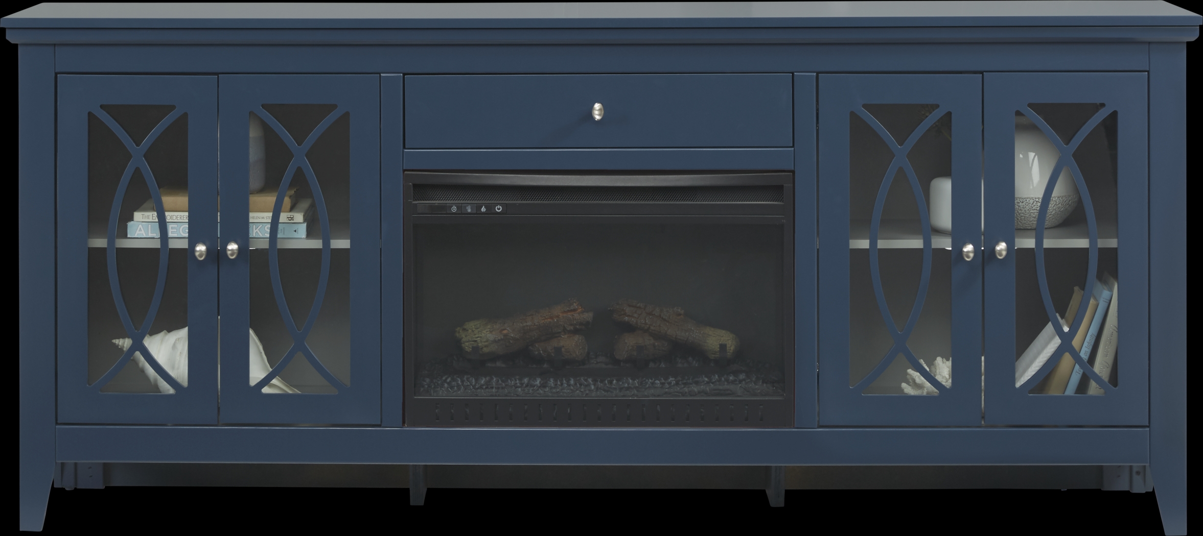 Abbie Navy 80 in. Console with Electric Log Fireplace - Thumbnail - Image 2