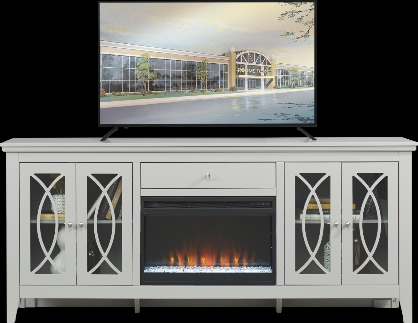 Abbie Silver 80 in. Console with Electric Fireplace - Thumbnail - Image 1