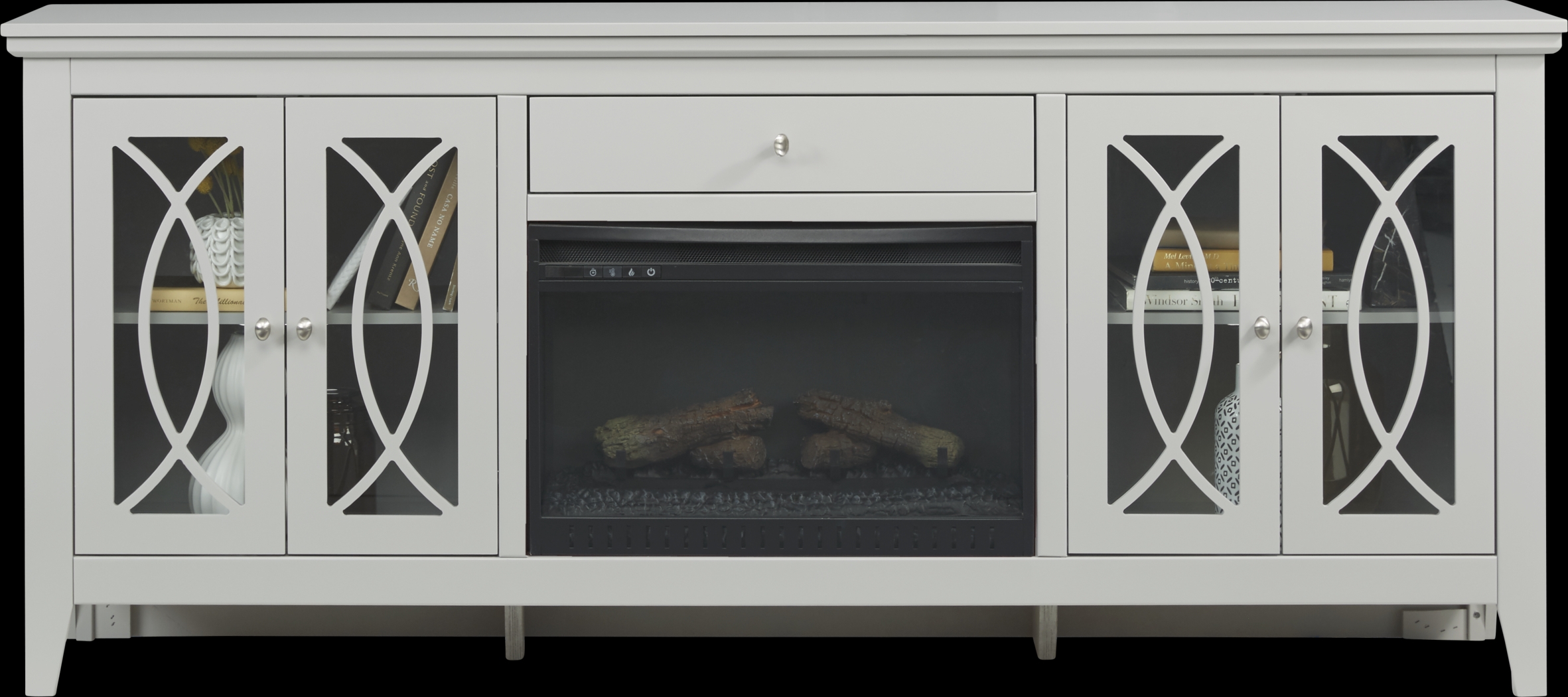 Abbie Silver 80 in. Console with Electric Log Fireplace - Thumbnail - Image 2
