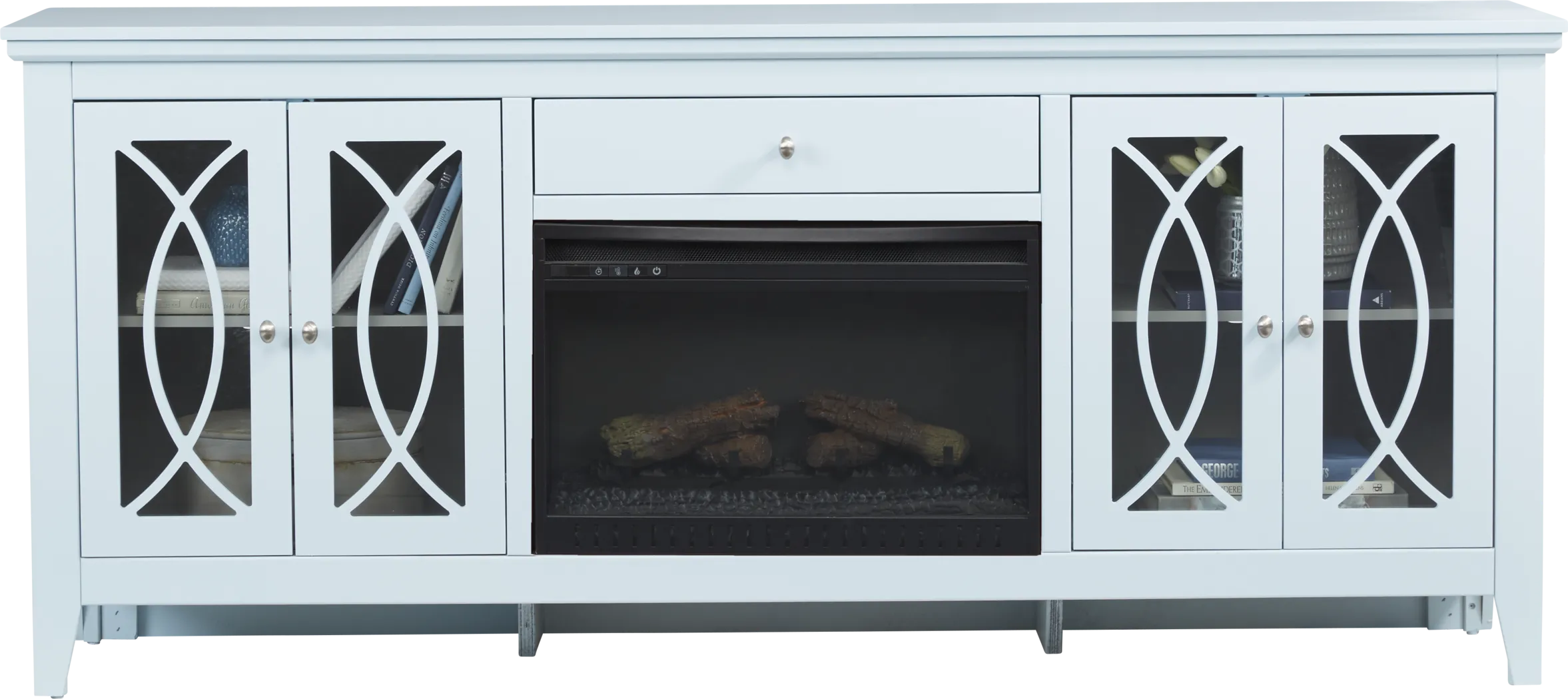 Abbie Sky 80 in. Console with Electric Log Fireplace - Thumbnail - Image 2
