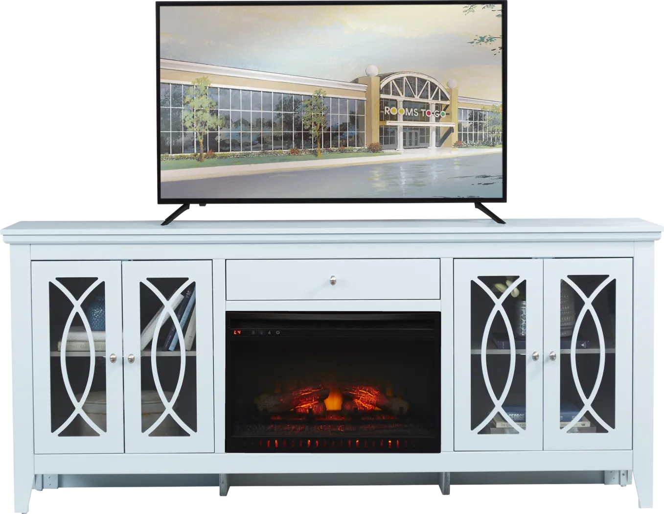 Abbie Sky 80 in. Console with Electric Log Fireplace - Thumbnail - Image 1