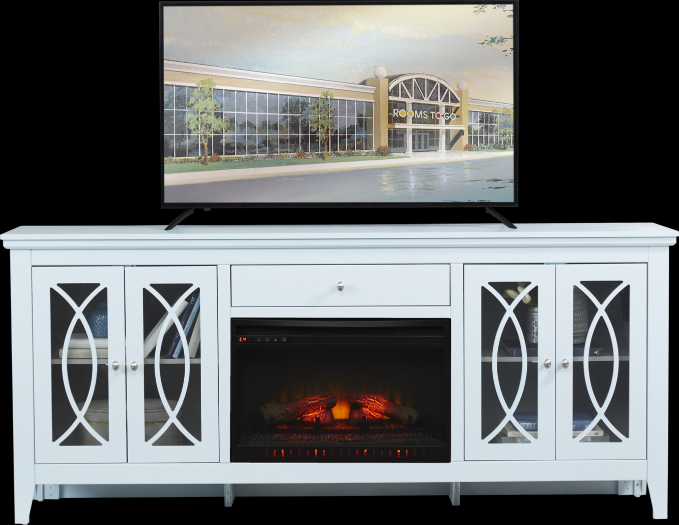 Abbie Sky 80 in. Console with Electric Log Fireplace - Thumbnail - Image 1