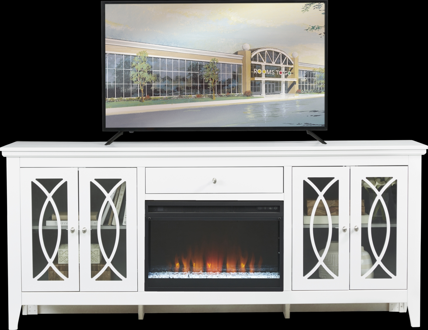 Abbie White 80 in. Console with Electric Fireplace - Thumbnail - Image 1
