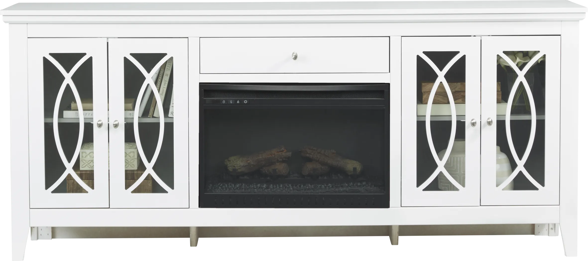 Abbie White 80 in. Console with Electric Log Fireplace - Thumbnail - Image 2