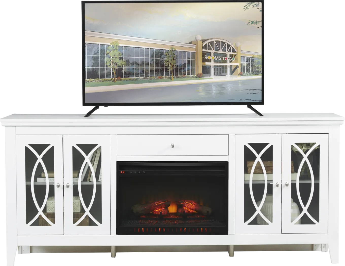 Abbie White 80 in. Console with Electric Log Fireplace - Thumbnail - Image 1