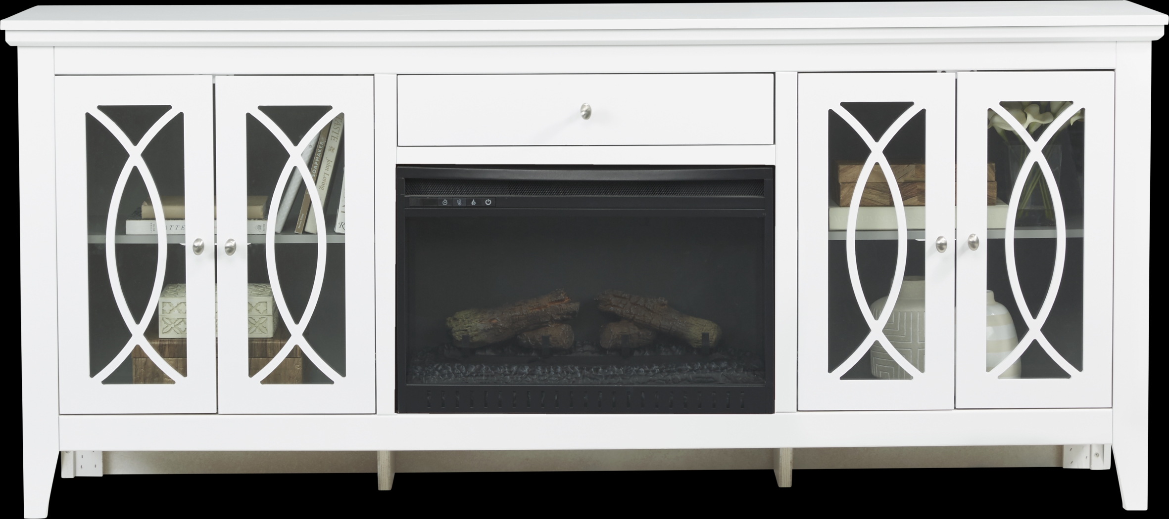 Abbie White 80 in. Console with Electric Log Fireplace - Thumbnail - Image 2