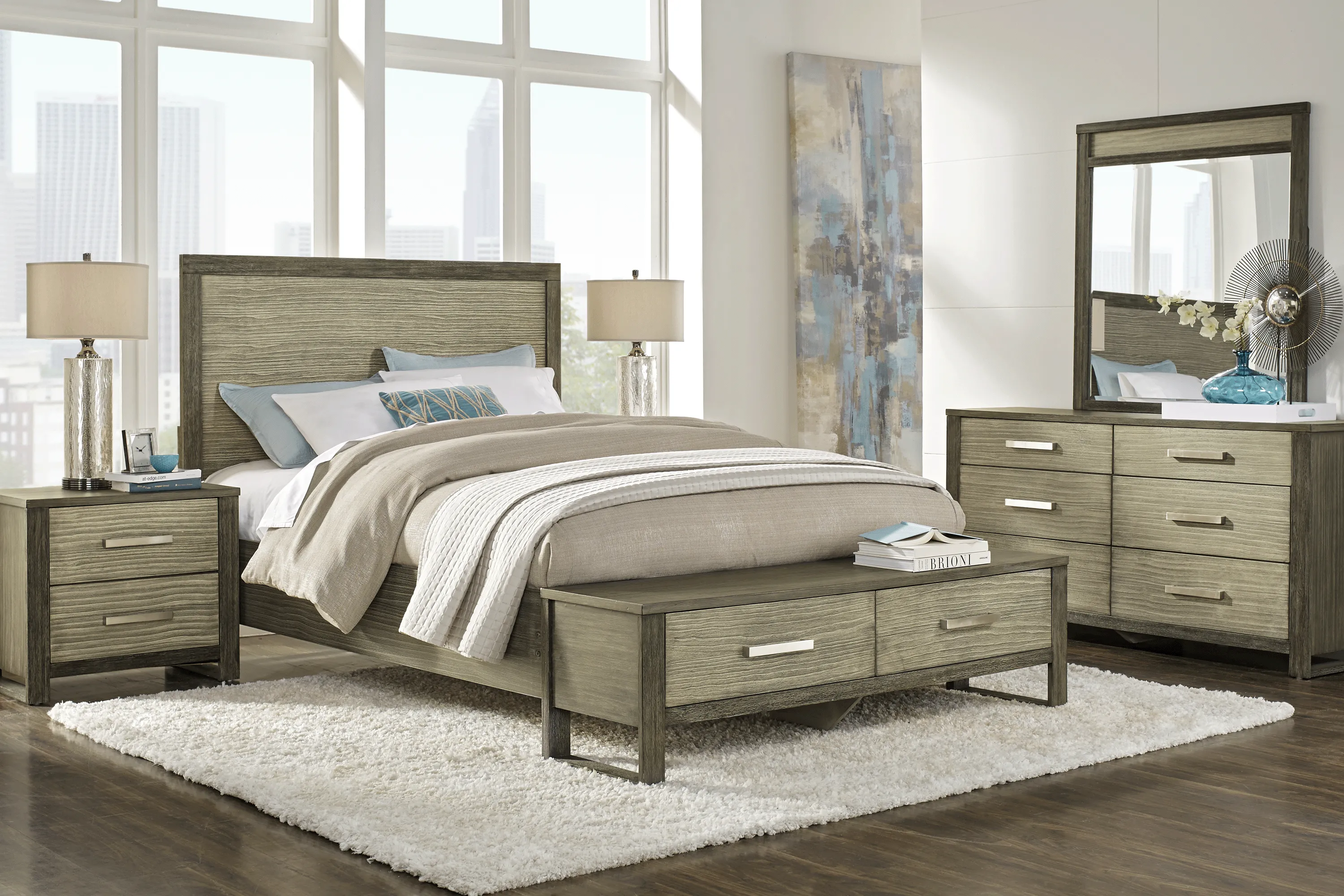 Abbott Gray 6 Pc Queen Panel Bedroom with Storage - Thumbnail - Image 1