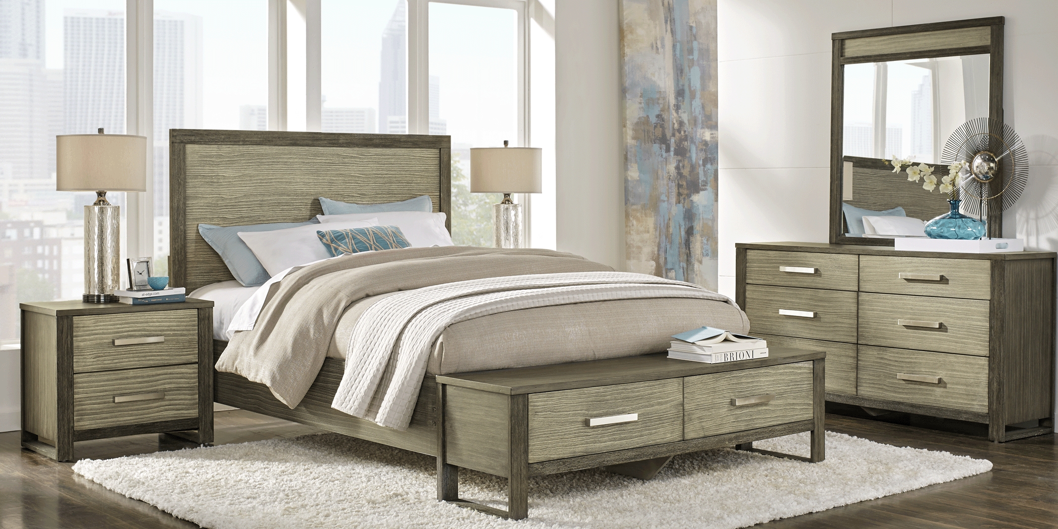 Abbott Gray 7 Pc Queen Panel Bedroom with Storage - Thumbnail - Image 1