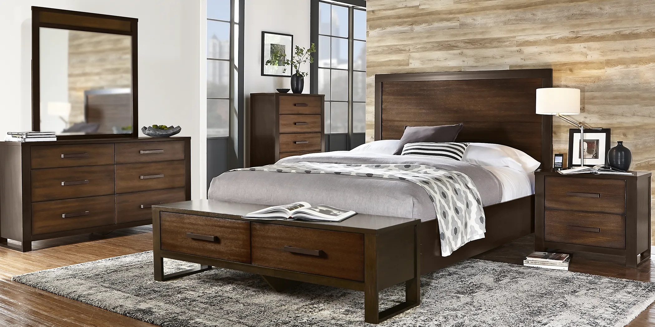Abbott Hazelnut 6 Pc Queen Panel Bedroom with Storage - Thumbnail - Image 1