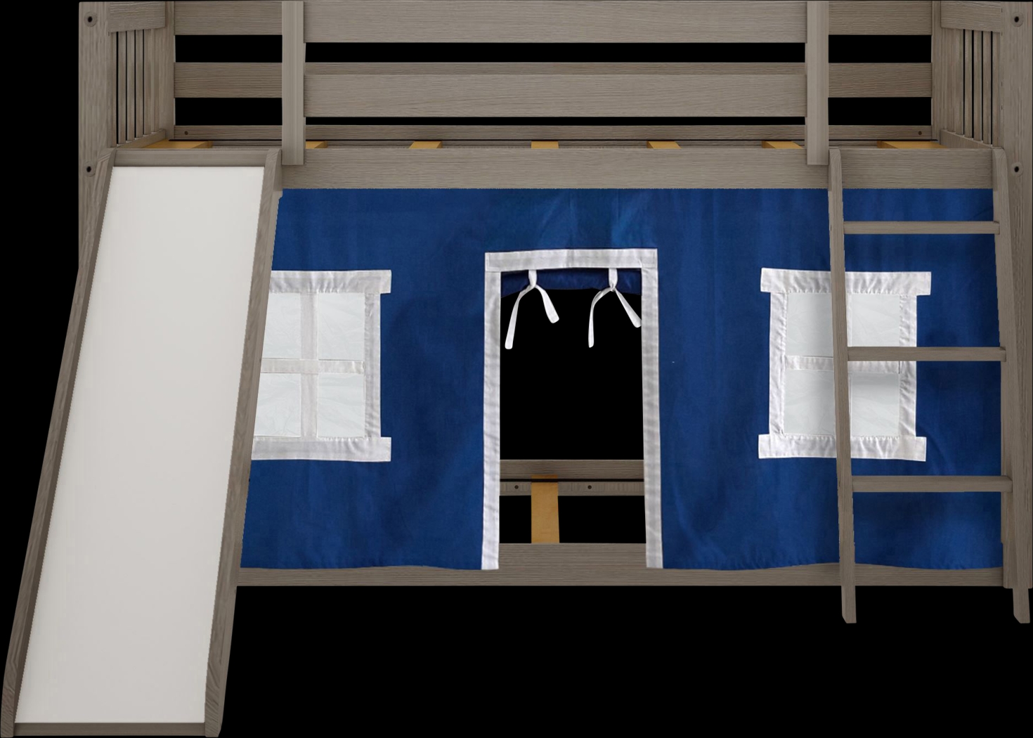 Kids Abdiel Brown Twin/Twin Low Bunk Bed with Slide and Blue Tent - Thumbnail - Image 4