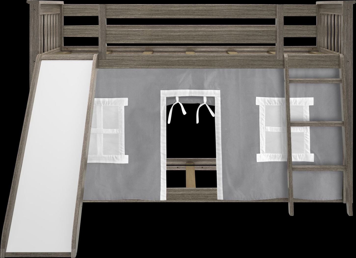 Kids Abdiel Brown Twin/Twin Low Bunk Bed with Slide and Gray Tent - Thumbnail - Image 4