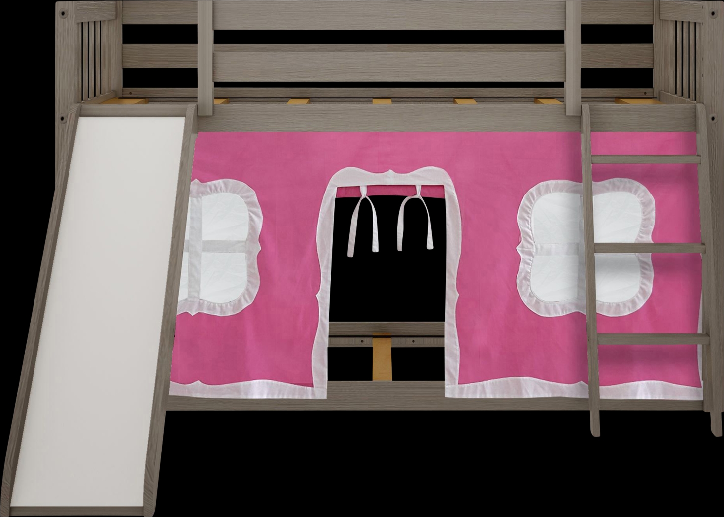 Kids Abdiel Brown Twin/Twin Low Bunk Bed with Slide and Pink Tent - Thumbnail - Image 4